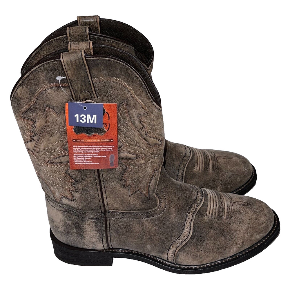 AdTec Men's 13 Stonewashed Brown Leather 11" Western Work Boots Shoes 1553 SBR